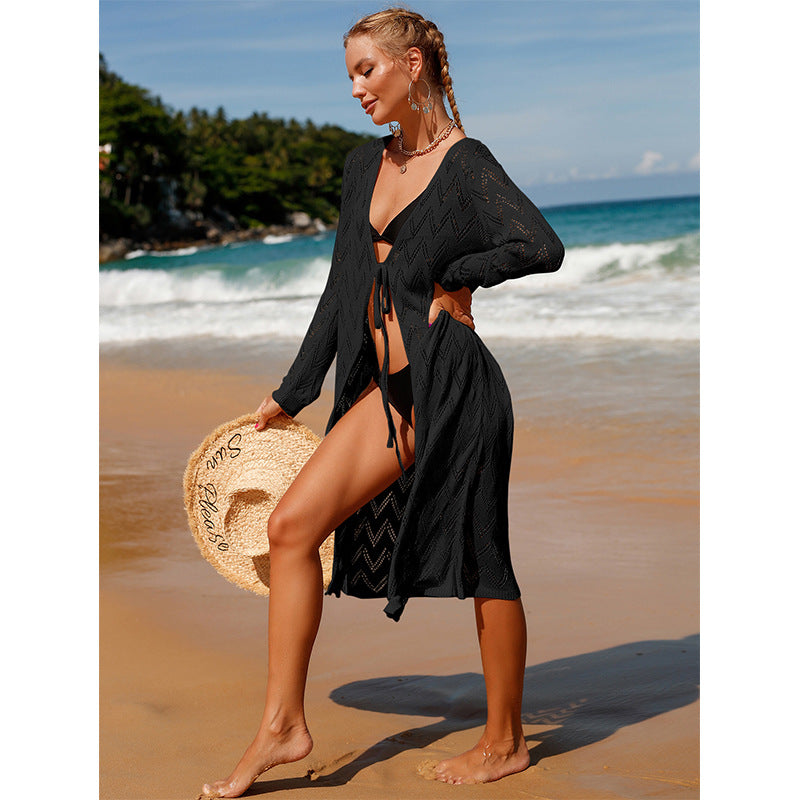 Damen elegant crochet beach kimono in Boho style with deep V-neck Mirla-Eva Jonsson