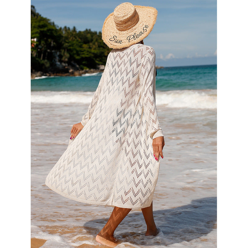 Damen elegant crochet beach kimono in Boho style with deep V-neck Mirla-Eva Jonsson