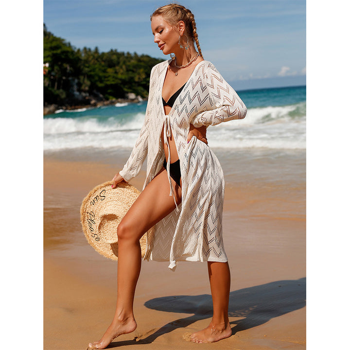 Damen elegant crochet beach kimono in Boho style with deep V-neck Mirla-Eva Jonsson
