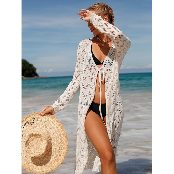 Damen elegant crochet beach kimono in Boho style with deep V-neck Mirla-Eva Jonsson