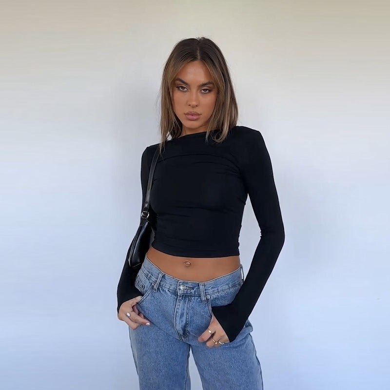 Damen elegant crop-top med asymmetrisk drapering Mirla-Eva Jonsson