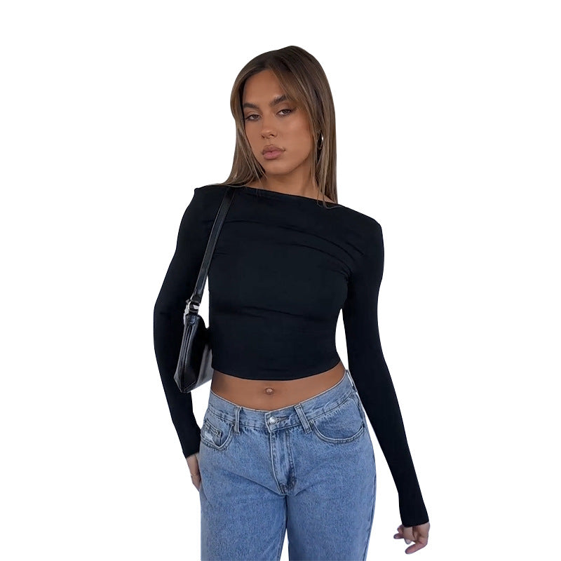 Damen elegant crop-top med asymmetrisk drapering Mirla-Eva Jonsson