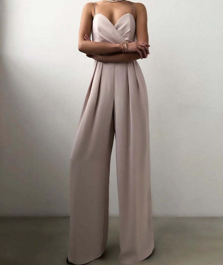Damen elegant jumpsuit med djupt V-hals och vida ben Mirla-Eva Jonsson