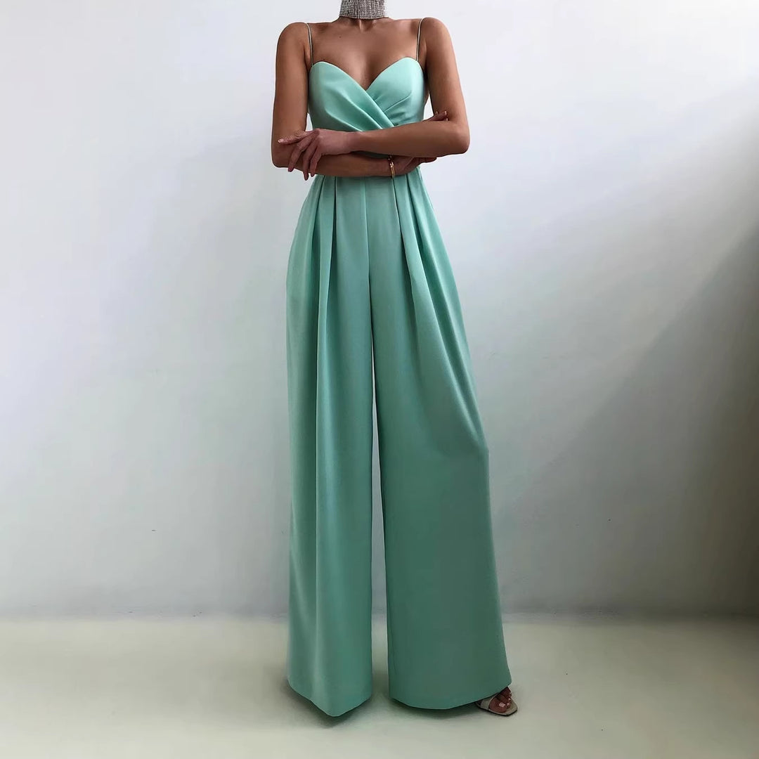 Damen elegant jumpsuit med djupt V-hals och vida ben Mirla-Eva Jonsson