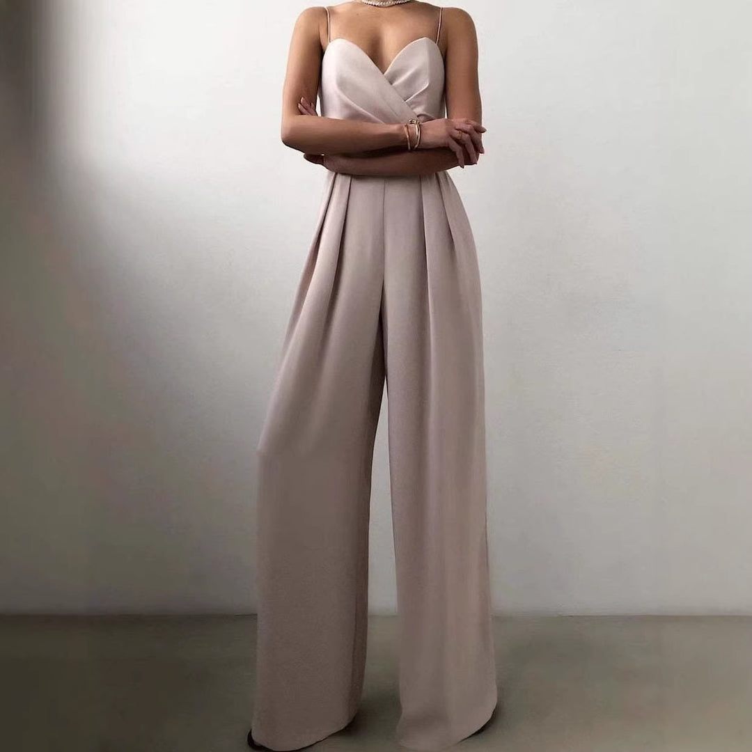 Damen elegant jumpsuit med djupt V-hals och vida ben Mirla-Eva Jonsson