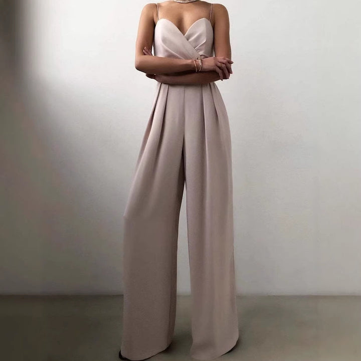 Damen elegant jumpsuit med djupt V-hals och vida ben Mirla-Eva Jonsson