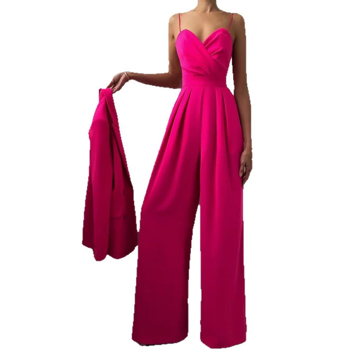 Damen elegant jumpsuit med djupt V-hals och vida ben Mirla-Eva Jonsson