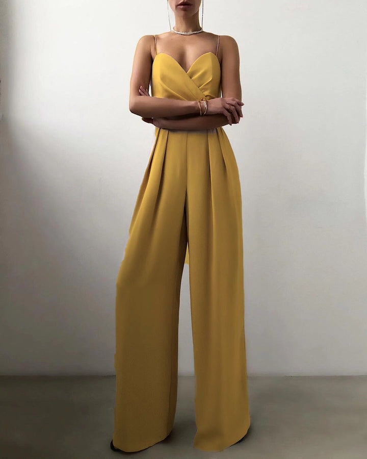 Damen elegant jumpsuit med djupt V-hals och vida ben Mirla-Eva Jonsson