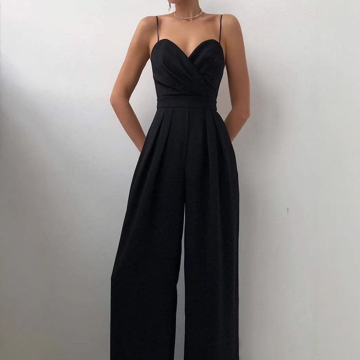 Damen elegant jumpsuit med djupt V-hals och vida ben Mirla-Eva Jonsson