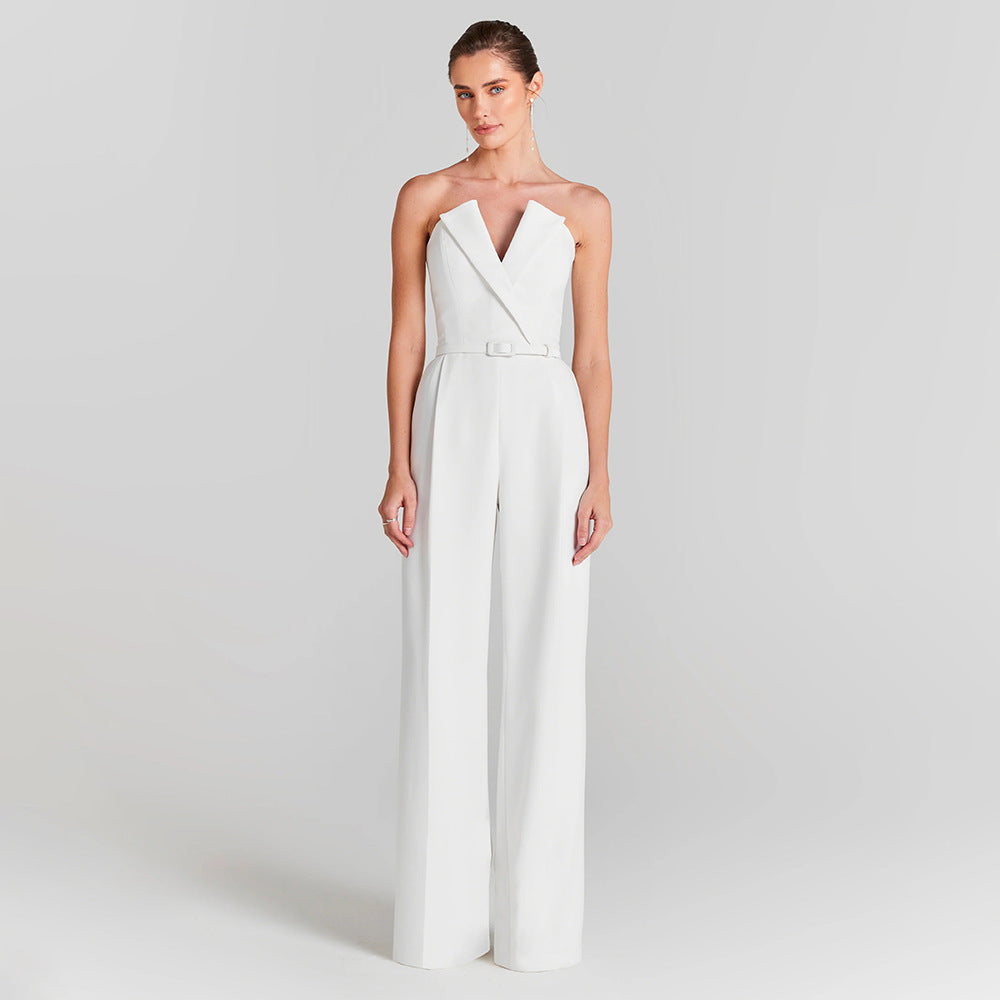 Damen elegant jumpsuit med genomskinliga ärmar och pärlprydnad Mirla-Eva Jonsson
