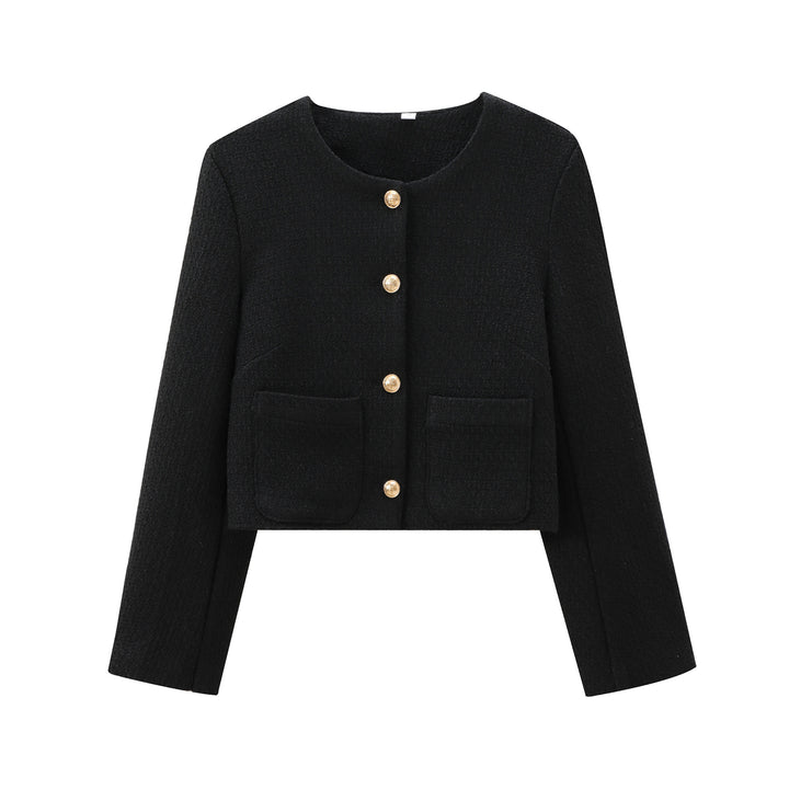 Damen elegant kort jacka i strukturerad tweed-stil med praktiska fickor Mirla-Eva Jonsson