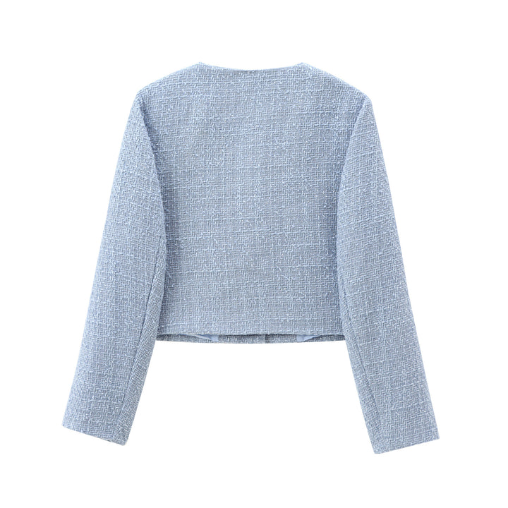 Damen elegant kort jacka i strukturerad tweed-stil med praktiska fickor Mirla-Eva Jonsson