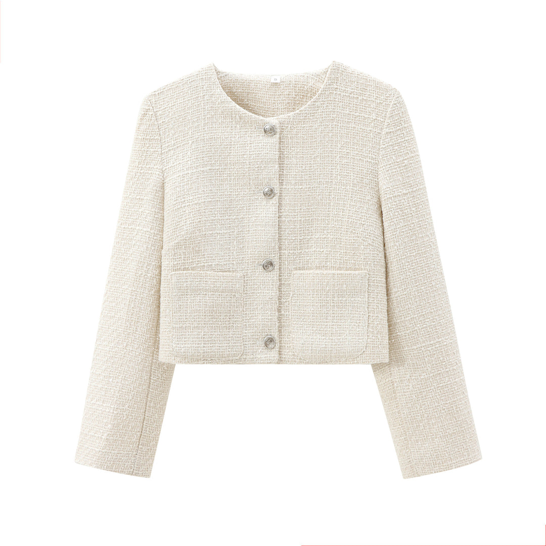 Damen elegant kort jacka i strukturerad tweed-stil med praktiska fickor Mirla-Eva Jonsson