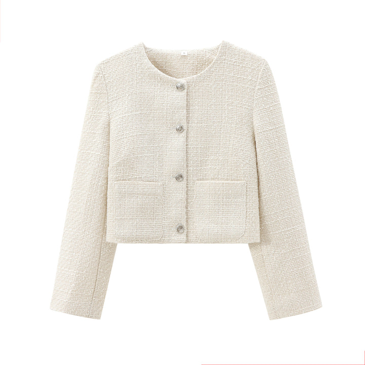Damen elegant kort jacka i strukturerad tweed-stil med praktiska fickor Mirla-Eva Jonsson