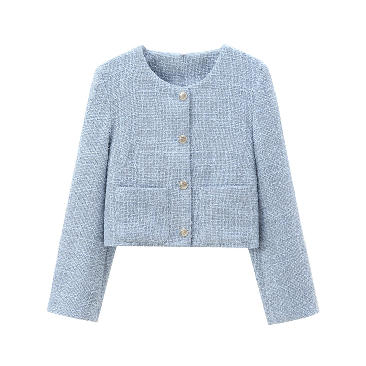 Damen elegant kort jacka i strukturerad tweed-stil med praktiska fickor Mirla-Eva Jonsson
