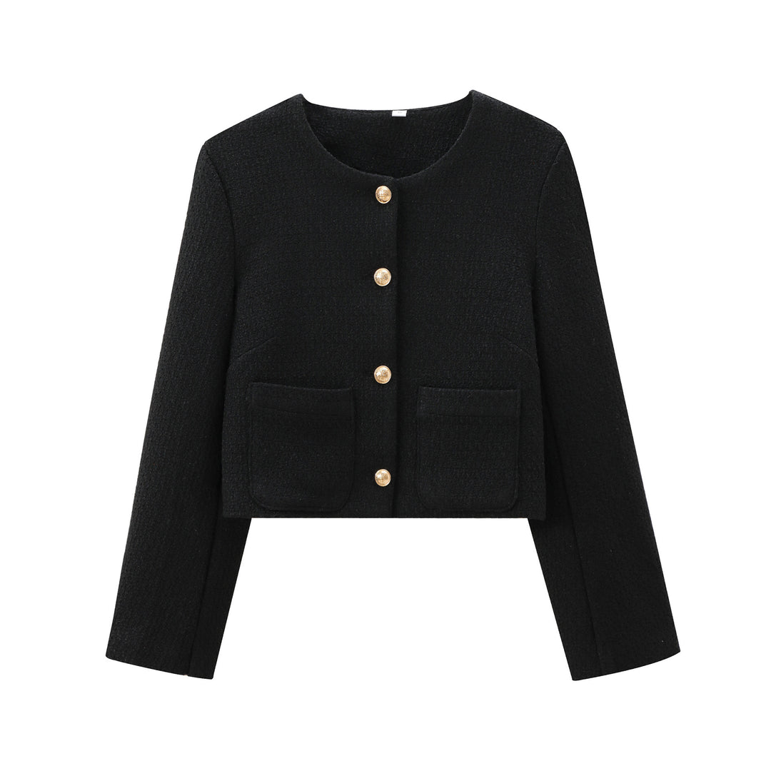 Damen elegant kort jacka i strukturerad tweed-stil med praktiska fickor Mirla-Eva Jonsson