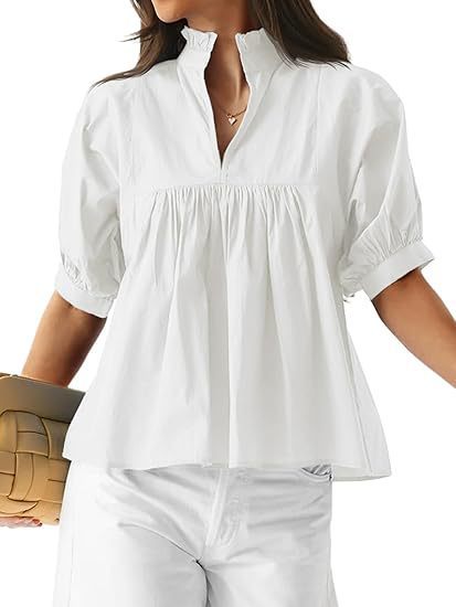 Damen elegant kortärmad blus med volangdetaljer och avslappnad passform Mirla-Eva Jonsson