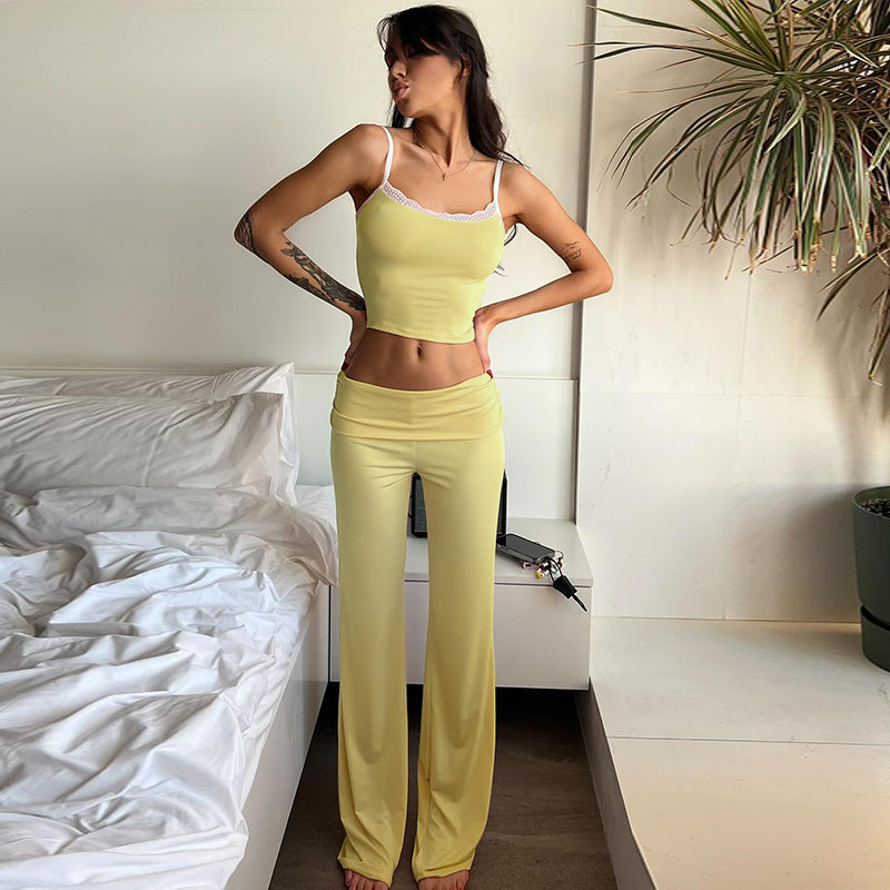 Damen elegant lounge-set med figursydd topp och vida byxben Mirla-Eva Jonsson