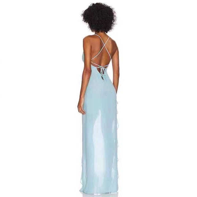 Damen elegant maxi dress med förförisk skärningsdesign och bärlös design Mirla-Eva Jonsson