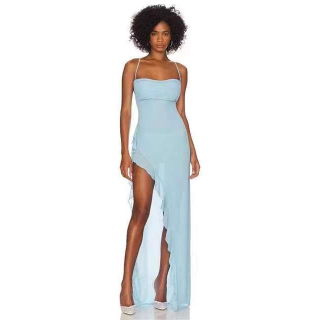 Damen elegant maxi dress med förförisk skärningsdesign och bärlös design Mirla-Eva Jonsson