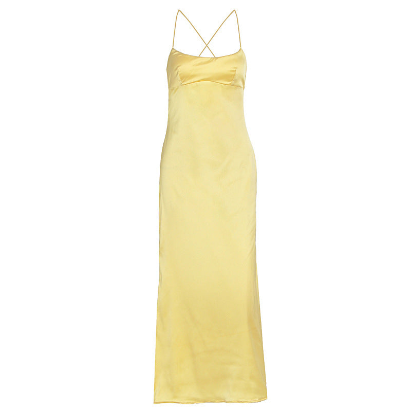 Damen elegant satin-nattklänning med smala spagettihängare och flytande snitt Mirla-Eva Jonsson