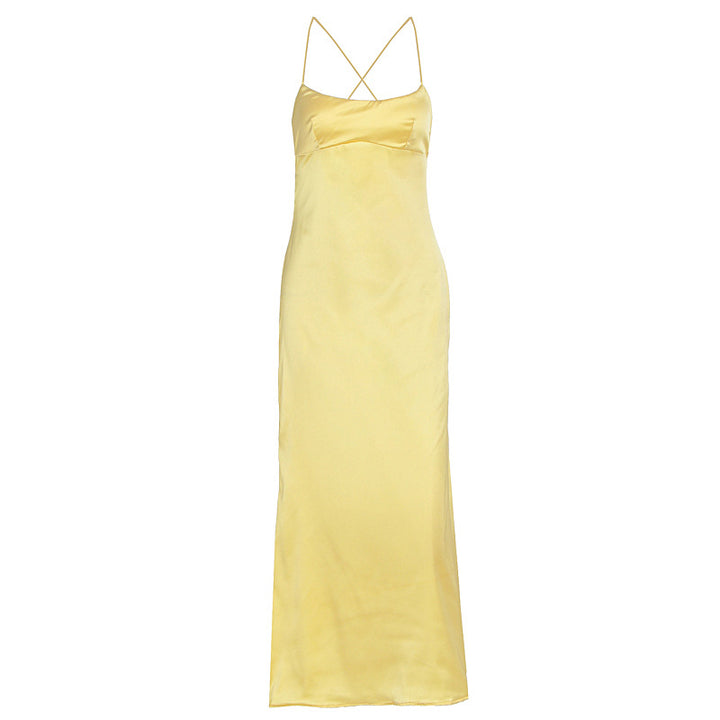 Damen elegant satin-nattklänning med smala spagettihängare och flytande snitt Mirla-Eva Jonsson