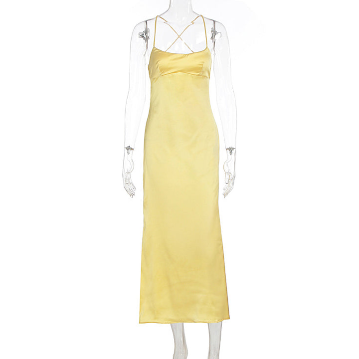 Damen elegant satin-nattklänning med smala spagettihängare och flytande snitt Mirla-Eva Jonsson