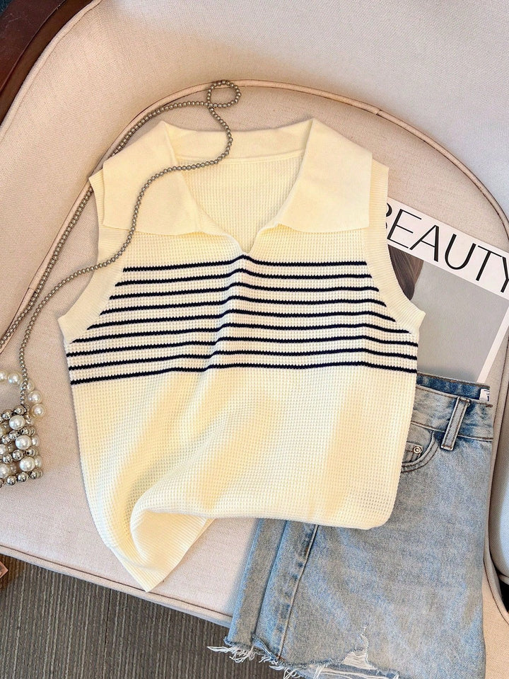 Damen elegant sleeveless top with generous collar and striped pattern Mirla-Eva Jonsson