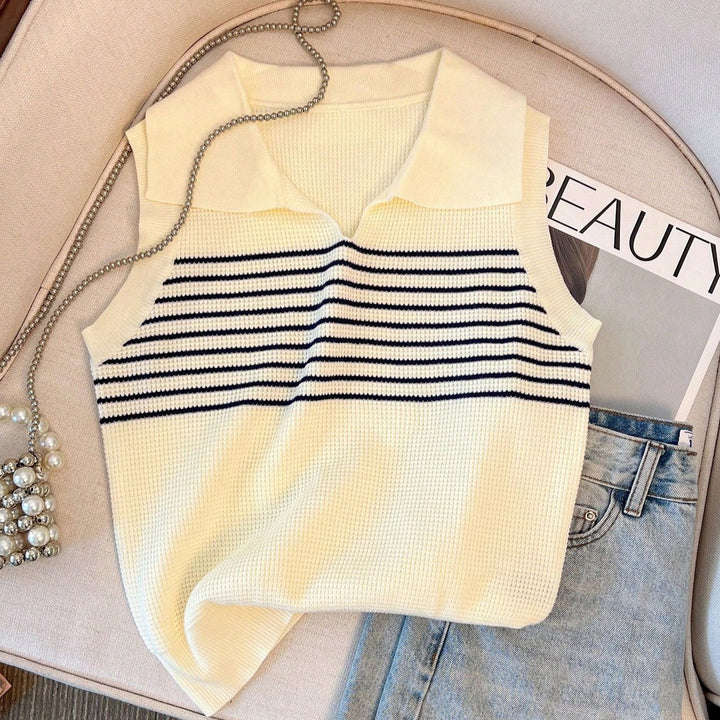 Damen elegant sleeveless top with generous collar and striped pattern Mirla-Eva Jonsson