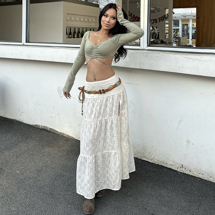 Damen elegant spetsmidij skirt med asymmetrisk skärning Mirla-Eva Jonsson