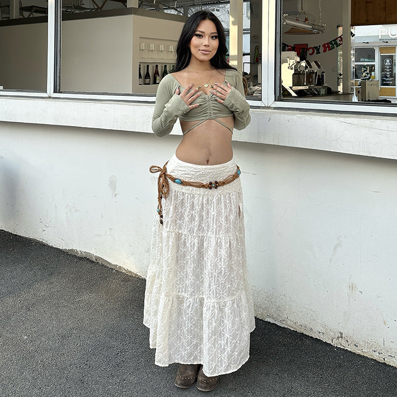 Damen elegant spetsmidij skirt med asymmetrisk skärning Mirla-Eva Jonsson