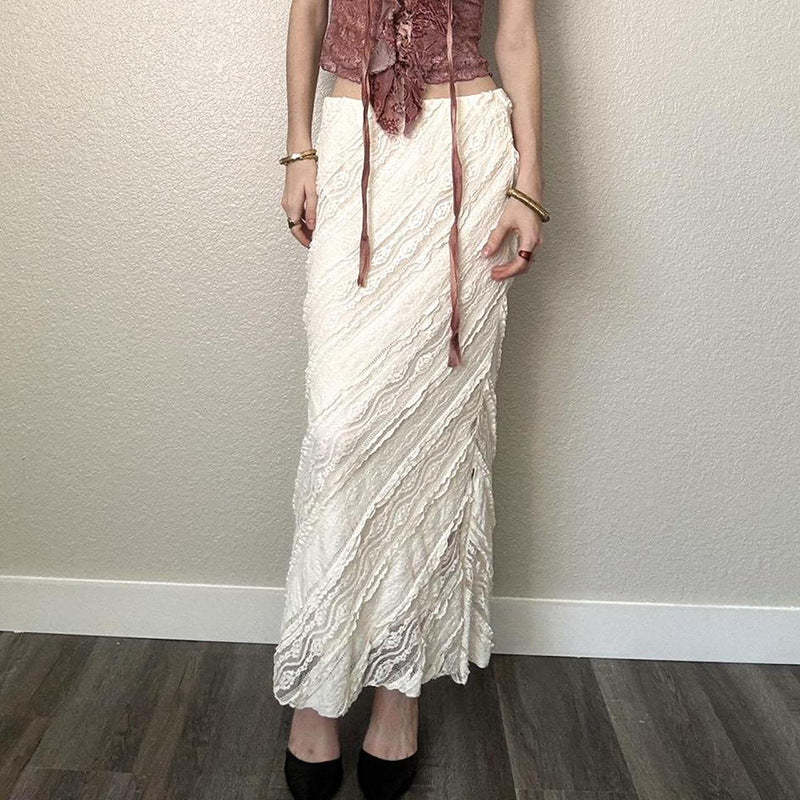 Damen elegant spetsmidij skirt med asymmetrisk skärning Mirla-Eva Jonsson
