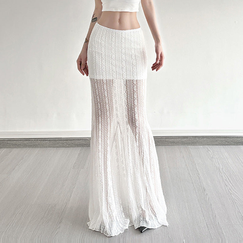Damen elegant spetsmidij skirt med asymmetrisk skärning Mirla-Eva Jonsson
