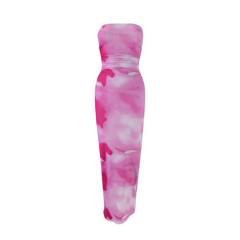 Damen elegant, strapless maxiklänning med raffinerad mönsterblandning Mirla-Eva Jonsson