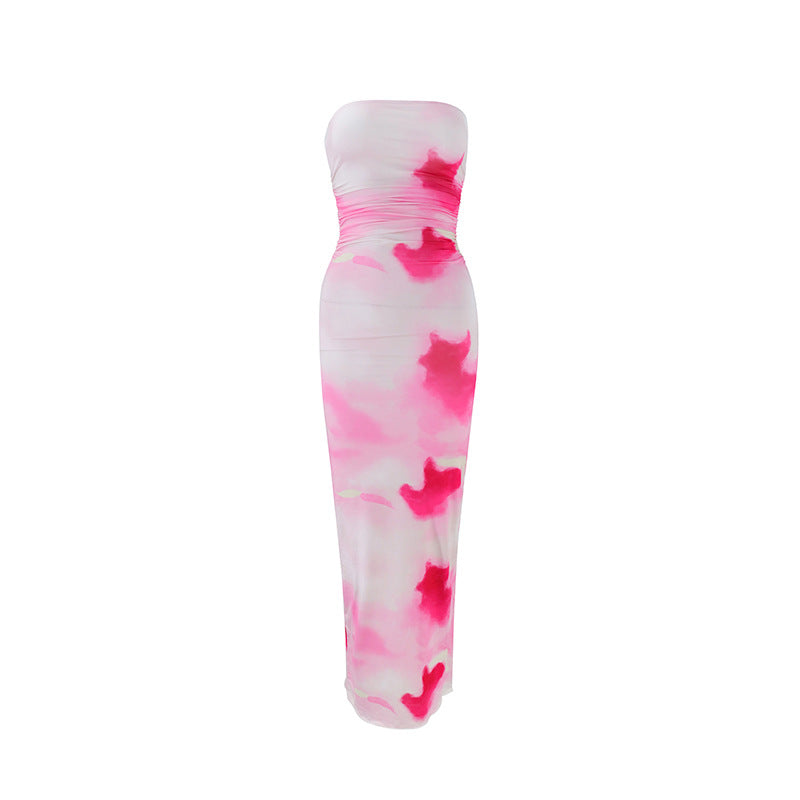Damen elegant, strapless maxiklänning med raffinerad mönsterblandning Mirla-Eva Jonsson