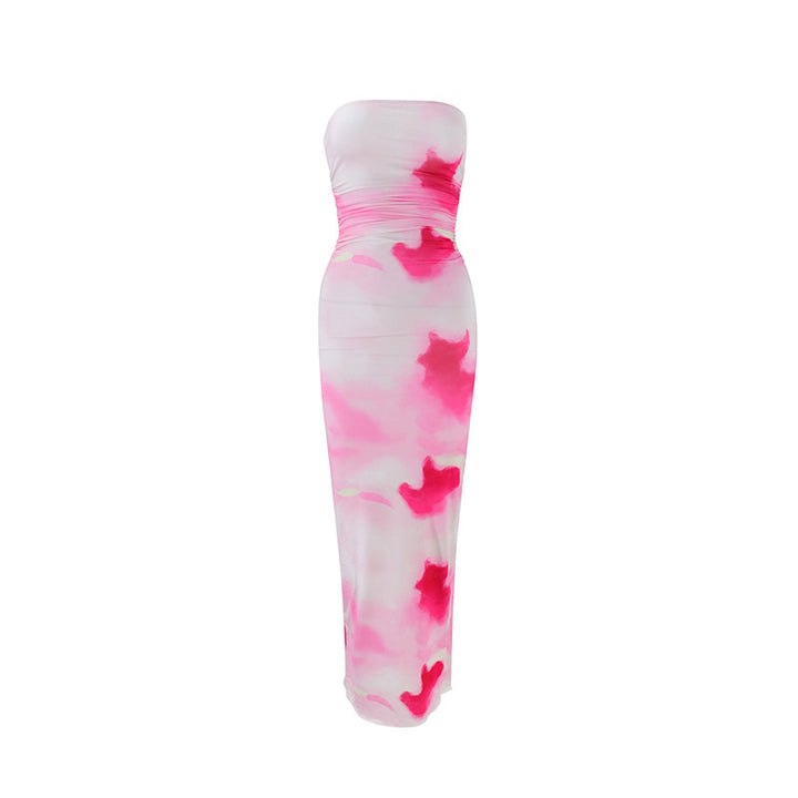 Damen elegant, strapless maxiklänning med raffinerad mönsterblandning Mirla-Eva Jonsson