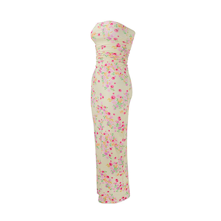 Damen elegant, strapless maxiklänning med raffinerad mönsterblandning Mirla-Eva Jonsson