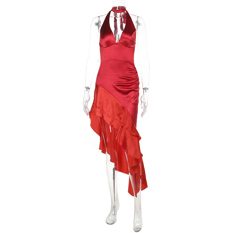 Damen elegant wrap dress with deep V-neck and fringed hem Mirla-Eva Jonsson