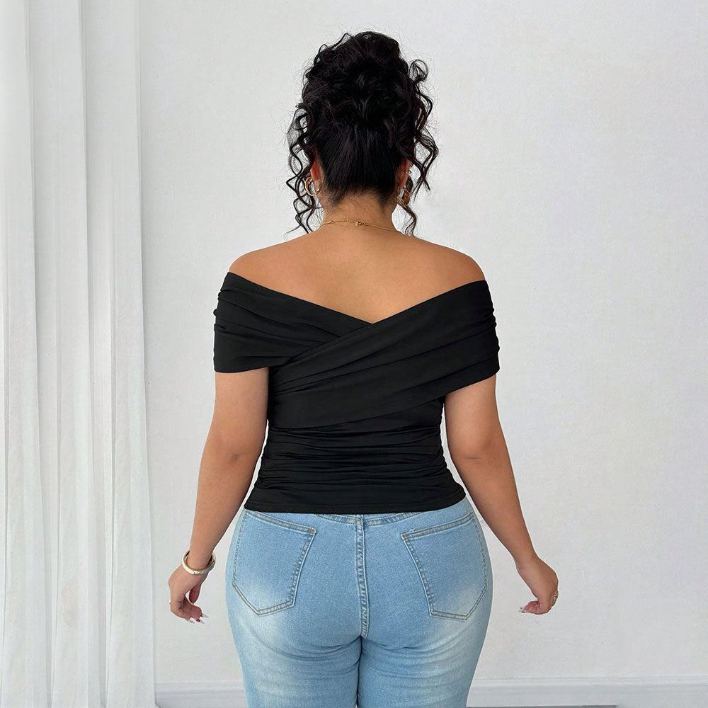 Damen elegant wrap top with off-shoulder design and gathering Mirla-Eva Jonsson