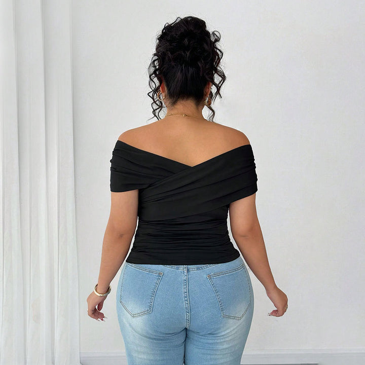 Damen elegant wrap top with off-shoulder design and gathering Mirla-Eva Jonsson