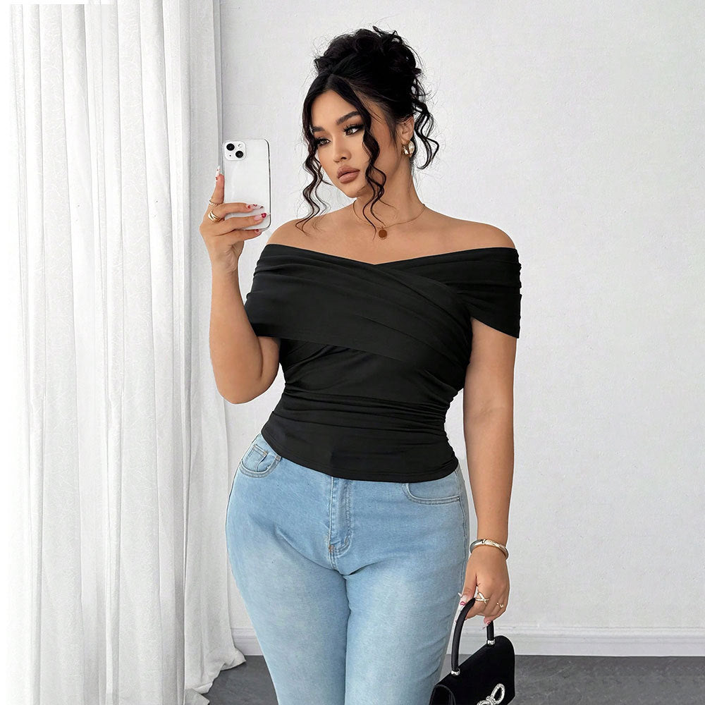 Damen elegant wrap top with off-shoulder design and gathering Mirla-Eva Jonsson