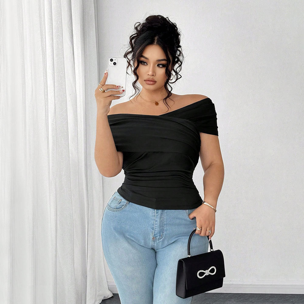 Damen elegant wrap top with off-shoulder design and gathering Mirla-Eva Jonsson