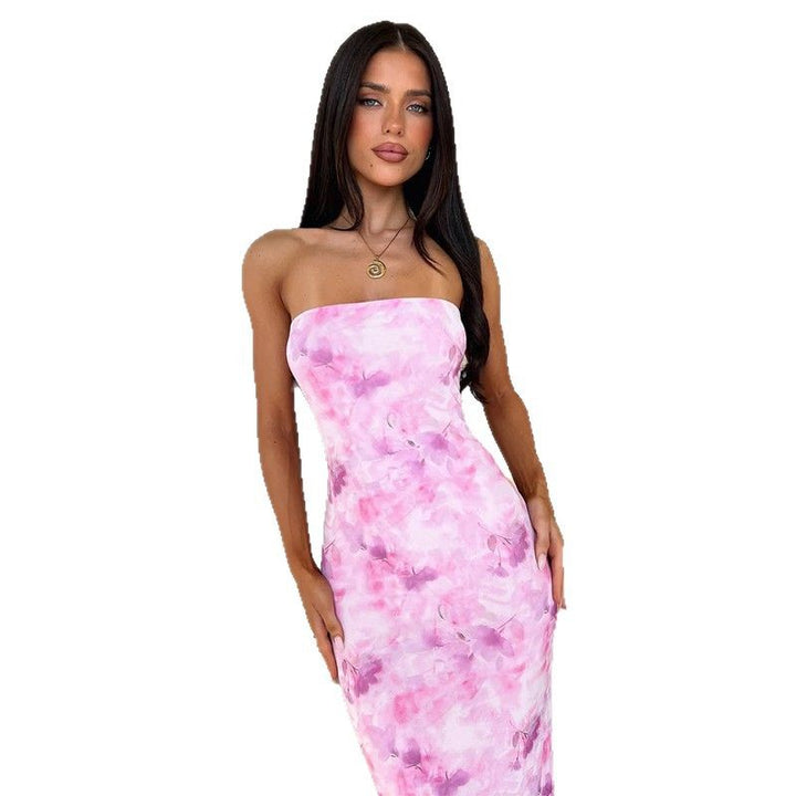Damen eleganta strapless maxiklänning med blommönster och figurnära silhuett Mirla-Eva Jonsson