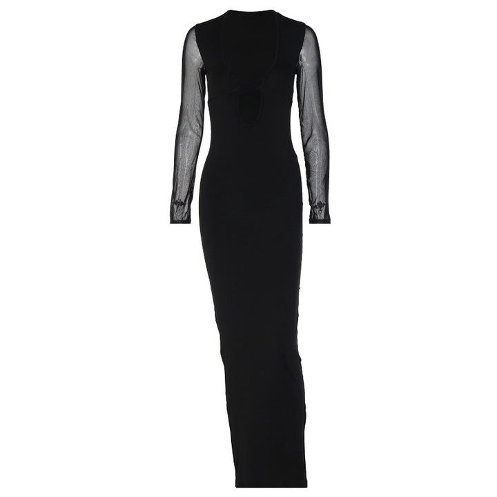 Damen elegantes Maxikleid mit tiefem V-Ausschnitt und transparenten Ärmeln Mirla-Eva Jonsson