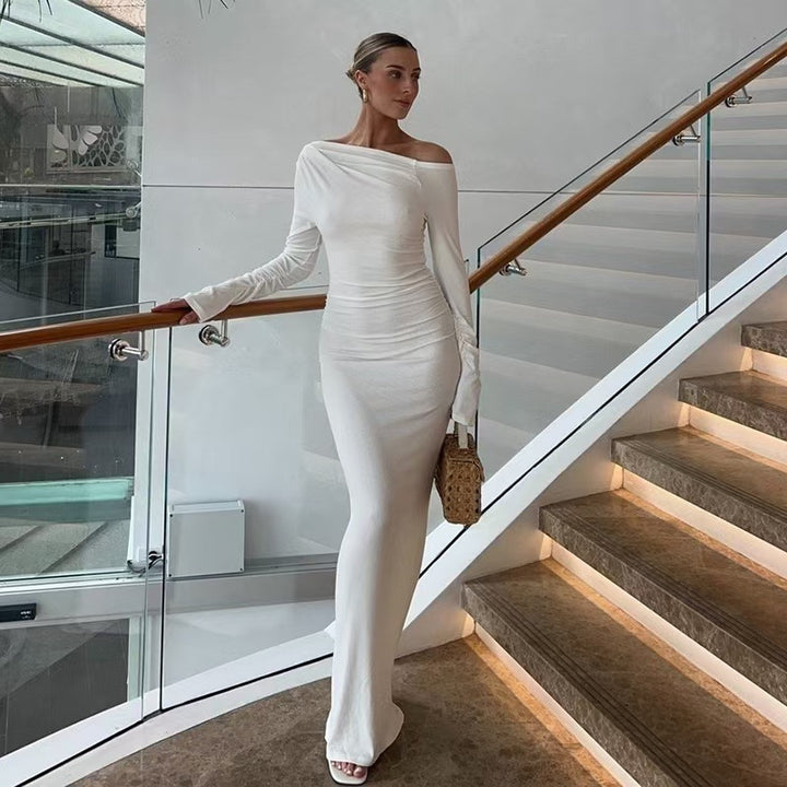 Damen elegantes One-Shoulder Maxiklänning med figurvänlig drapering Mirla-Eva Jonsson