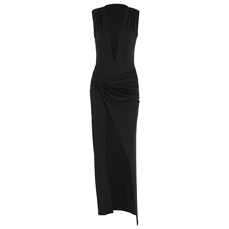 Damen elegantes langes Kleid mit tiefem V-Ausschnitt und raffinierter Raffung Mirla-Eva Jonsson