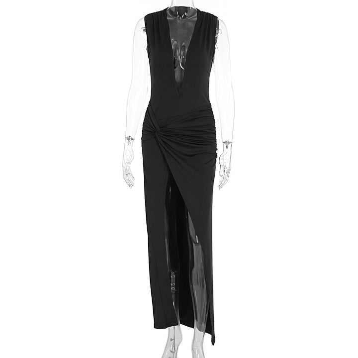 Damen elegantes langes Kleid mit tiefem V-Ausschnitt und raffinierter Raffung Mirla-Eva Jonsson