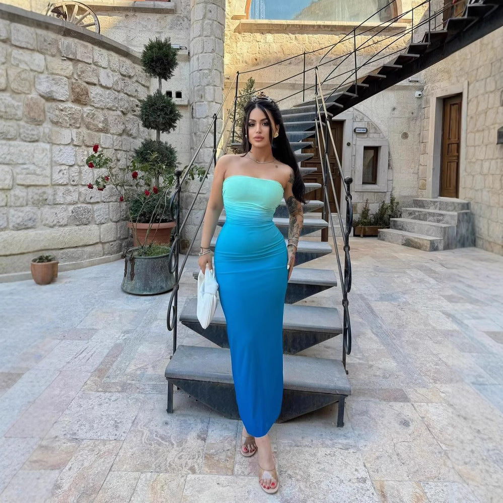 Damen elegantes trägerloses Maxikleid mit Farbverlauf Mirla-Eva Jonsson