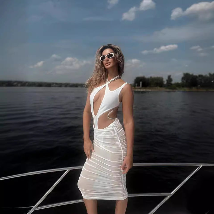 Damen figurbetontes Kleid mit innovativem Cut-Out-Design und transparenten Einsätzen Mirla-Eva Jonsson