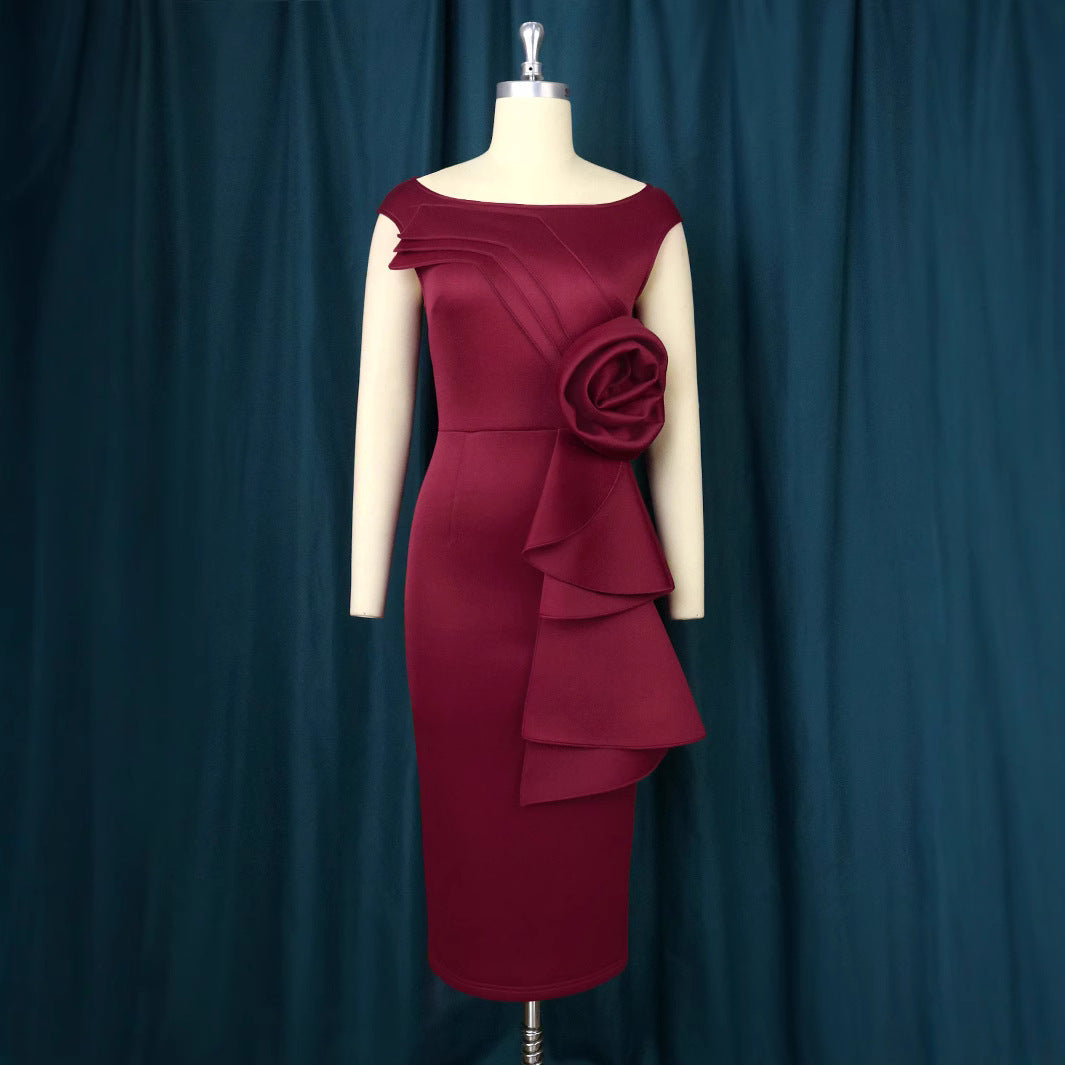 Damen figurbetontes Kleid mit schicker Rüschenapplikation Mirla-Eva Jonsson